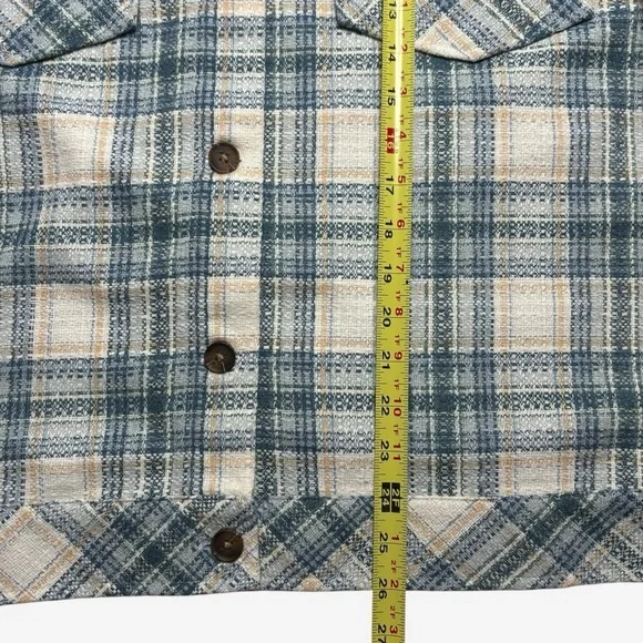 Plaid Shacket Shirt Jacket Size L Button Front Teal Cloud Boston Traders - Picture 9 of 12